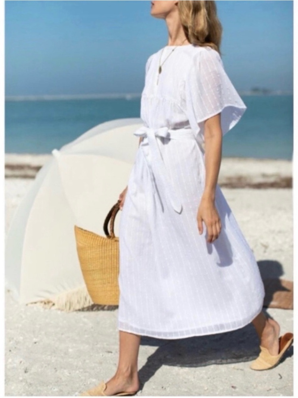 Emerson Fry India Collection Basalie Midi Dress in Dot Stripe White *flaw | S